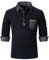 QUNERY Poloshirt Herren Langarm Getäfelt T Shirts Golf Tennis Hemden Casual Tops Navy blau L
