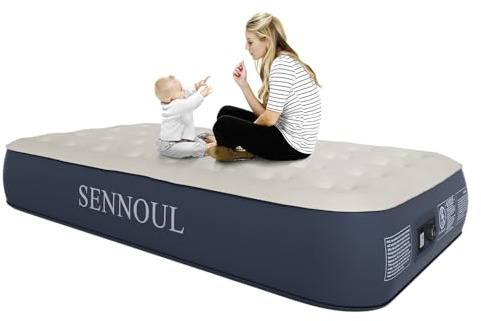 SENNOUL Colchón de aire individual con bomba integrada, 2 minutos, autoinflable rápido, cama inflable máxima de 13 pulgadas/550 libras, estabilidad durante toda la noche, sin pérdida de aire, sin olor