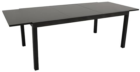 DEGAMO Gartentisch Ausziehtisch ELBA 180/240x100cm, Aluminium anthrazit + Glas schwarz, Outdoor