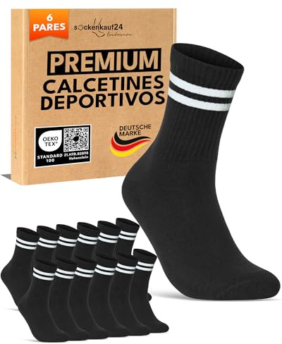 sockenkauf24 Calcetines Deportivos Hombre Tenis Performance Crew Socks 6 Pares Acolchados Transpirables Estilo Retro