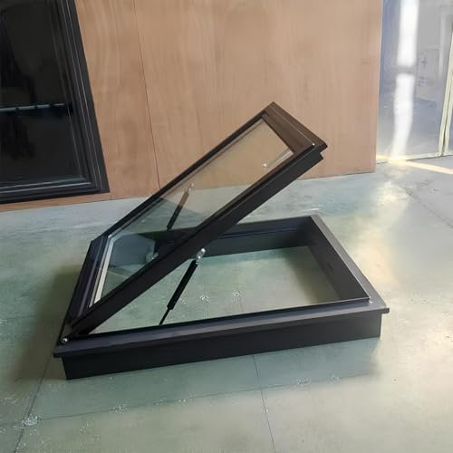 Puits de toit Egress personnalisables avec double couche en verre trempé - Lampes de toit transparentes et fenêtres de rechange en aluminium pour maisons (45°, L x l 50)