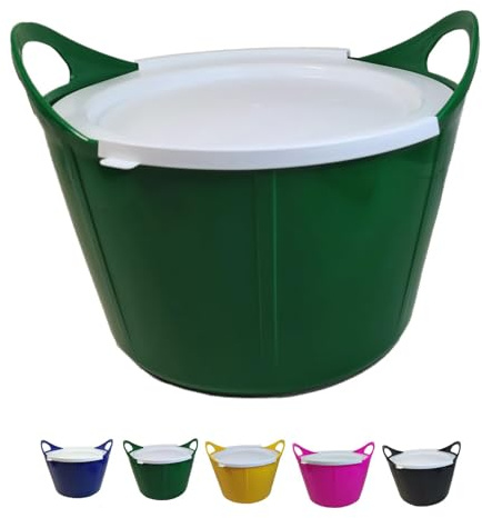 netproshop Vielseitige Flexischale 17 Liter mit Griffen mit weißem Deckel - robust & flexibel für Stall, Haushalt usw., Farbe:Dunkelgruen