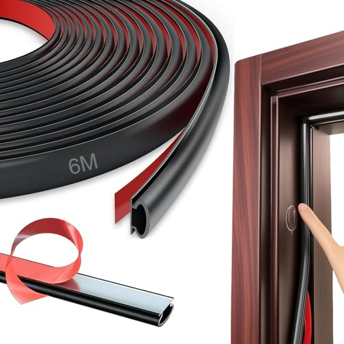 Türdichtung Dichtungsband Selbstklebend, 6M Gummi, Schwarz | D profil,Fensterdichtung, Anti-Kollision, Zugluftstopper,Wasserdicht, Schalldämmung,Geeignet für Wohnungen, Häuser