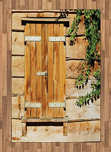 ABAKUHAUS Rustikal Teppich, Land Fensterläden, Deko-Teppich Digitaldruck, Färben mit langfristigen Halt, 120 x 180 cm, Beige Grün
