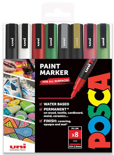 POSCA – PC-3M – Farbmarker-Kunststifte – 0,9–1,3 mm – 8er-Set in Geschenkbox (Christmas Tones)