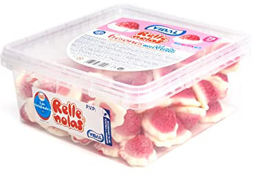 Vidal Golosinas. Rellenolas. Fresones con nata de chuche rellenos. Increíble sabor a fresa nata. Sin Gluten. Sin Grasa. Envase de 75 unidades.