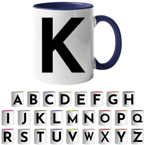 Design Letters Coffee Cup - Available in A-Z | Initial Mug with Alphabet | Ceramic Coffee Mugs for Women, Men | Letter K Mug | Blue