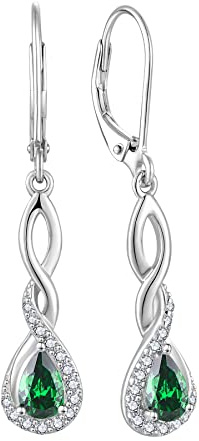 FJ Damen Ohrringe Geburtsstein 925 Sterling Silber Infinity Unendlichkeit Hängend Ohrringe Schmuck Geschenke für Damen Frauen Mutter Freundin Mama