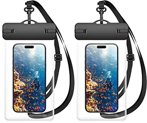 HWeggo Pochette Étanche Smartphone,8.8'' Pochette Téléphone Étanche IPX8 avec Cordon Réglable,Housse Étanche pour iPhone 16 Pro Max//15/14/13/12/11,Samsung S24 Ultra/S23,Huawei(Transparent*2)
