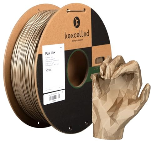 kexcelled PLA Métallique Filamento per Stampante 3D 1,75 mm +/- 0,03 mm, Superficie in Metallo Brillante, Adatto a Moltissime Stampanti FDM, Bobina da 1 kg (2,2 lbs), Champaign Oro