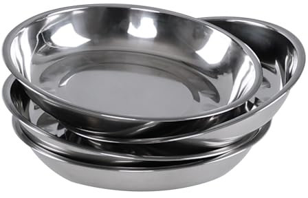 Xyskin Stainless Steel Serving Dinner Plates Tableware, Round Serving Platter for Camping (Pack of 4)