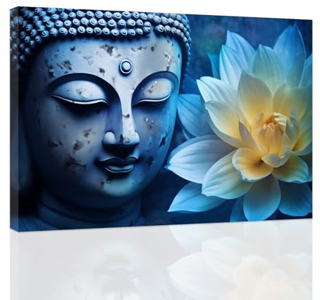 CCWACPP Zen Bilder Buddha Gemälde mit Lotusblumen Leinwand Wanddekoration Spa Kunstdrucke für Badezimmer Meditation Yoga Zimmer buddhistische Wanddekoration gerahmt (B, (30.00 x 45.00 cms))