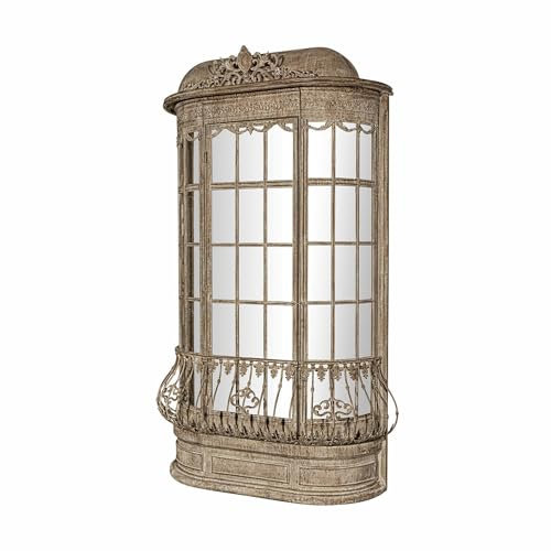 Loberon Serre Jeumont au charme nostalgique avec finition vieillie et décorations artistiques à l'arrière ouvert - Meubles de jardin d'extérieur en fer et verre acrylique - Vert antique