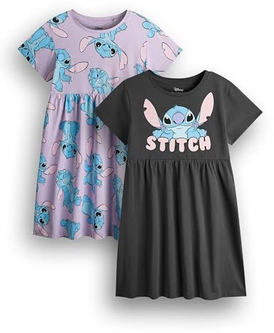 Disney Lilo & Stitch Vestido Niña Pack de 2 | Vestidos de Verano de Manga Corta en Gris Oscuro y Lavanda Ropa de día gráfica | Conjunto de Ropa multipaquete Lindo Stitch Alien