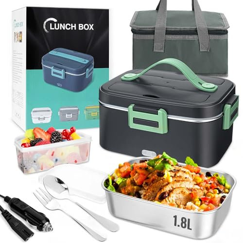 Aytop Scaldavivande Elettrico Portatile, 1.8L (12V/24V/220V) Portavivande Termico Elettronico, Porta Pranzo Riscaldabile per Auto Camion e Ufficio, Acciaio Inox Scalda Vivande Portatile Elettrico