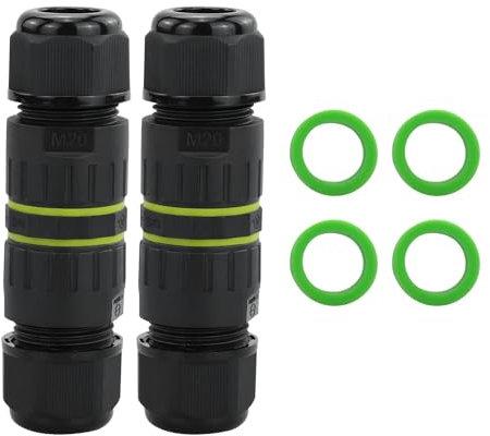 IP68 Waterproof Junction Box, Outdoor Cable Connector, External Sleeve Coupler, 2 - Pin Extension Electrical Cable Protector, Boxes for Cable Diameter 5-9mm (Pack of 2, with 4 O-Ring Rubber Gaskets)