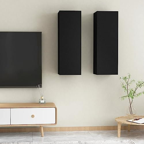 CINDERFUL TV-Schränke 2 STK. Schwarz 30,5x30x90 cm Holzwerkstoff,Hängende TVSchränke schwarz | Praktisch & geräumig | Wohnzimmer & mehr TV-Möbel, TV-Bänke