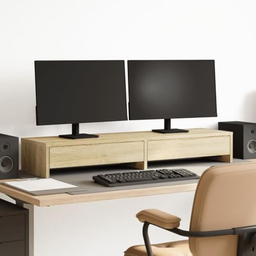 Xichuzi Monitorständer mit Schubladen Sonoma-Eiche 100x27x15 cm, Monitor Erhöhung, Schreibtischaufsatz, Monitor Erhöhung Schreibtisch, Bildschirm Erhöhung, Schreibtisch Regalaufsatz - 854672