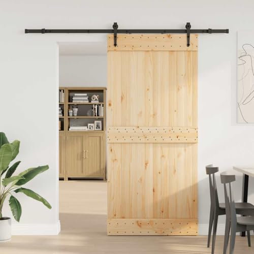 Puerta corredera con herraje 95 x 210 cm madera maciza de pino, 3332698