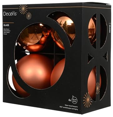 Kaemingk Weihnachtskugeln Glas 10cm 4 Stück - matt & glänzend - Große Christbaumkugeln Weihnachtsbaumkugeln für Weihnachten - Christbaumschmuck & Weihnachtsbaumschmuck - Warmorange
