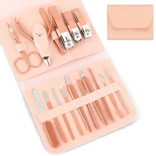 Zangzhixiong Professional Nail Care Kit, 16-Piece Manicure and Pedicure Set with Travel Case, Pink (Pink)