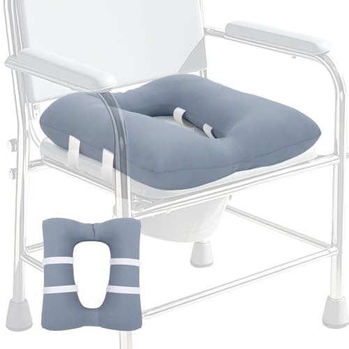 RoamReady Bedside Commode Cushion, Machine Washable Padded Toilet seat Cushion, Soft Padded Toilet seat Riser for Seniors, Portable Commode Pads for Adult, 17 x 14 with 4 Fixing Straps, Blue