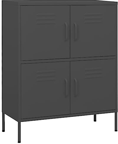 Tmriohed Stahlschrank Anthrazit 80x35x101,5 cm, Metallschrank mit 4 Türen und 2 verstellbaren Einlegeböden, robuster Büroschrank und Lagerschrank für Wohnzimmer, Büro und Flur