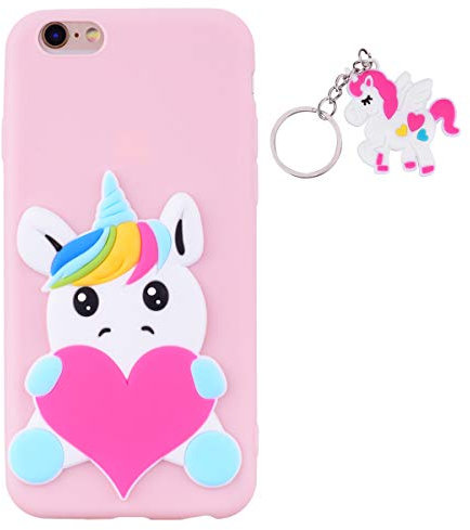 ChoosEU Cover Compatibile con iPhone 6 / 6S (4.7 inch) Silicone Disegni 3D Unicorno Belle Colorate TPU Morbido Antiurto Gomma Custodia Slim Bumper Case Ultra Sottile - Unicorno Rosa + Portachiavi