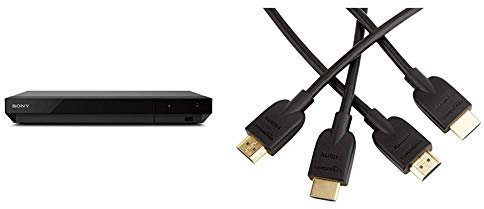 Sony UBP-X700 4K Ultra HD Blu-Ray Disc Player - Black & Amazon Basics High-Speed 4K, Ultra HD, HDMI 2.0 Cable - 1.8m / 6 Feet (2-Pack) (Latest Standard) Supports Ethernet, 3D, Audio Return