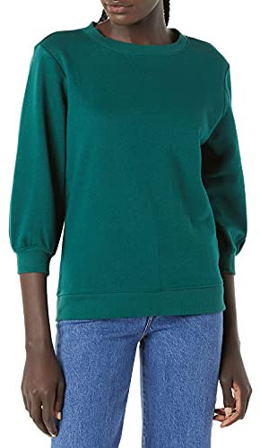 Amazon Essentials Felpa girocollo da donna in spugna francese, con maniche in pile, verde scuro, XL