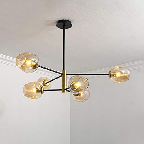 Negro 6-luces Metal Industrial Sputnik Lámpara Colgante Moderno Esférica Vidrio Durante La Luz Vintage Cromado Plafon Led Techo Para Cocina Fregadero Bar-Cubierta negra y dorada y ámbar 6t