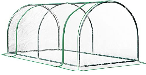 Outsunny Invernadero de Exterior 200x100x80 cm Invernadero de Jardín Tipo Túnel con Marco de Acero y Cubierta de PVC para Cultivo de Plantas Tomates Transparente