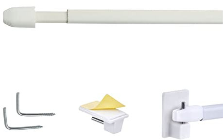GLOBALCORPORATION ASTINE Piatte con vite o gancio per Tenda e Tendine A Vetro telescopica Bianca Bacchette Estensibili Bastoncini A Pressione Tende reggitende A Finestra (40-65 cm Con Vite, Bianco)