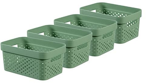 Curver Infinity Dots Aufbewahrungsboxen, rechteckig, 100 % recycelt, klein, 4,5 l, Grün, 4 Stück