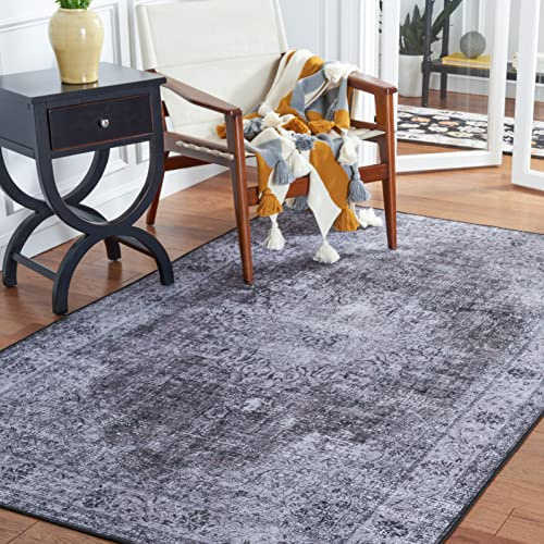 SAFAVIEH Traditionell Teppich für Maschinenwaschbar und rutschfest - Ideal für stark frequentierte Bereiche - Tucson Collection, Kurzer Flor, Beige und Grau, 120 X 120 cm