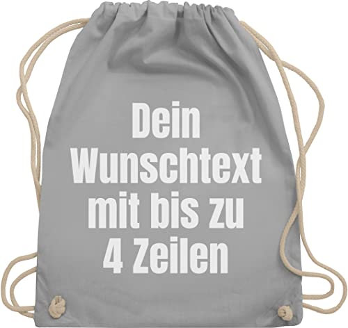 Turnbeutel Rucksack - Aufdruck selbst gestalten - Wunschtext I Eigener Text I Custom Text - Unisize - Hellgrau - personalisierter beutel stoffbeutel name personalisierte datum stoffrucksack