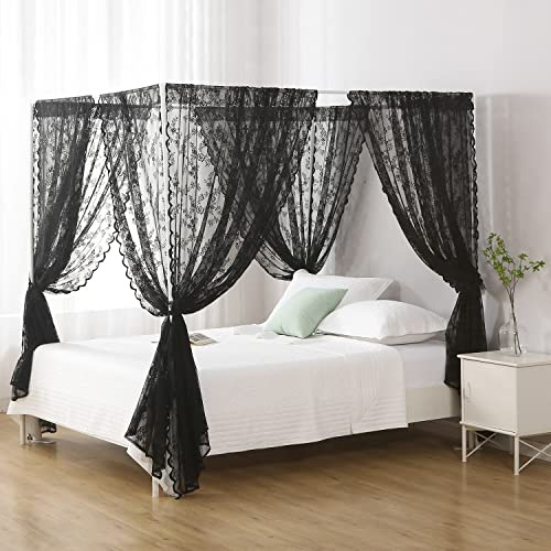 WANFASO Französischer Spitzen-Baldachin, Betthimmel im Gothic-Stil, Betthimmel für Mädchen, Bettschal, Raumdekoration; Schwarz