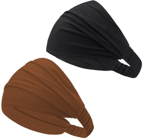 Tadipri 2 Stück Elastische Haarband Breit Schnelltrocknend Schweißband Stirn Für Sport Yoga Laufen Workout Training Fitness Tennis Gym Radfahren Wandern