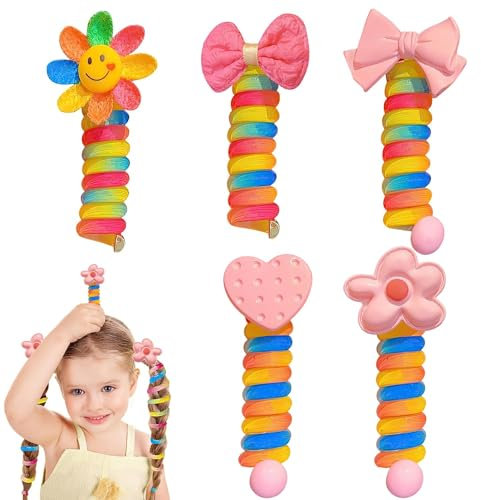 Taicols 5 Stück Telefonkabel Pferdeschwanzhalter, Bunte Telefonkabel Haarbänder, Spurenloses Spiral Haargummis, Elastische Haargummis, Telefonkabel Haargummis, für Mädchenn und Dame (A)