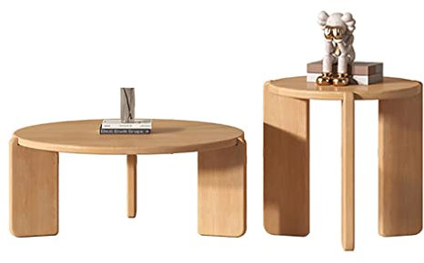 Exquisiter runder Couchtisch aus massivem Holz, kleiner Wohnzimmer-Sofa-Beistelltisch, einfacher multifunktionaler Kombinationsset-Beistelltisch, Nachttisch im Wabi-Sabi-Stil (Farbe: B, Größe: 50 + 80