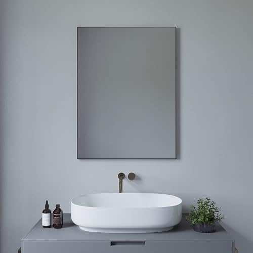 AQUALAVOS Badspiegel Wandspiegel Dekospiegel Spiegel schwarz Flur Bad groß 80x60 cm Vertikal und Horizontal möglich Aluminiumrahmen Rechteckig Wand montierbar