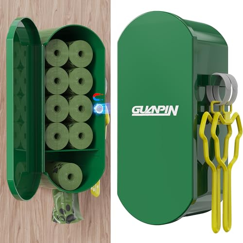 Dog Poop Bag Dispenser Wall Mount with 2Pcs Holders, Magnetic Door Closure,Metal,Corrosion-resistant,High Capacity,Suitable for Indoor, Outdoor, Parks, Beaches, Courtyards, Excluding bag rolls