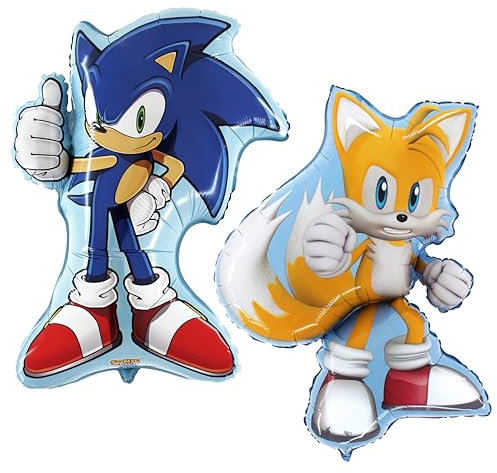 Toyland® 2er-Pack – Sonic-Folienballon-Set – 1 x 29 Sonic- und 1 x 33 Tails-förmiger Charakter-Folienballon