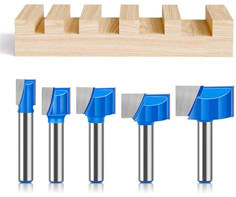 WOBLLMX 8mm Schaft Bodenreinigung Fräser Set 5 Stück,Hartmetall Klinge Fräser langlebig und scharf für Holzbearbeitungswerkzeug Bit(10mm/15mm/20mm/25mm/30mm)