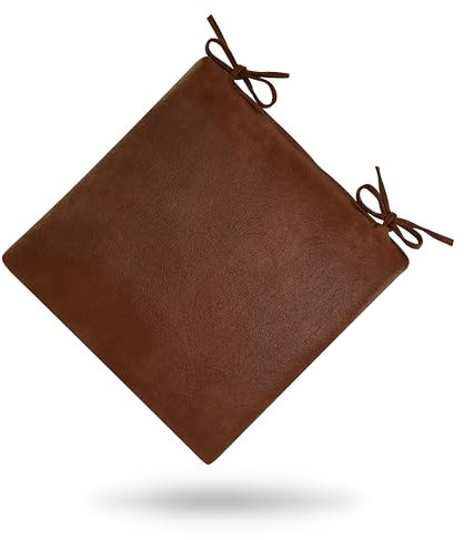 Quantum Interior by Maxland Leder-Optik Stuhlkissen, Vintage-Stil, pflegeleicht abwaschbar, Dicke Schaumstoff-Füllung, praktische Bändchen (Braun)