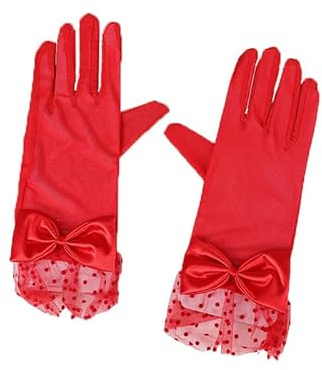 BrightGlow Damen Spitzen Handschuhe Kurze Hochzeit Party Handschuhe Net Handschuhe mit Schleife Elegante Punkt Spitzenhandschuhe Vintage-Opernhandschuhe Sommerhandschuhe für Party