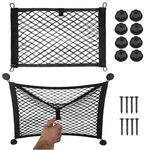 WHENZOO 2pcs Car Mesh Cargo Net, 25X45cm Storage Nets for Campervans Car Mesh Cargo Net Car Back Rear Trunk Seat Mesh Net for Car Caravan Motorhome Boat
