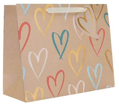 UK Greetings | Large Gift Bag for Her/Friend | Party Bags for Presents | Birthdays/Thank You Teacher/Weddings | Kraft Hearts Design | 33 x 26.7 x 13.7 cm