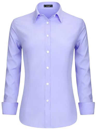 Stamain Chemises à Manches Longues pour Femmes Chemisier Femme Chic et élégant Chemise de Travail Femme Couleur Unie S-4XL