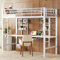 Kinderbett Hochbett 90x200 cm, Bettgestell Metallbett mit Schreibtisch und Zwei Bücherregalen für Kinder Jugendliche und Erwachsene, Weiß